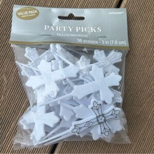 🩶5/$30 White Cross Food Picks for Baptism, Communion, Confirmation, Weddings NEW